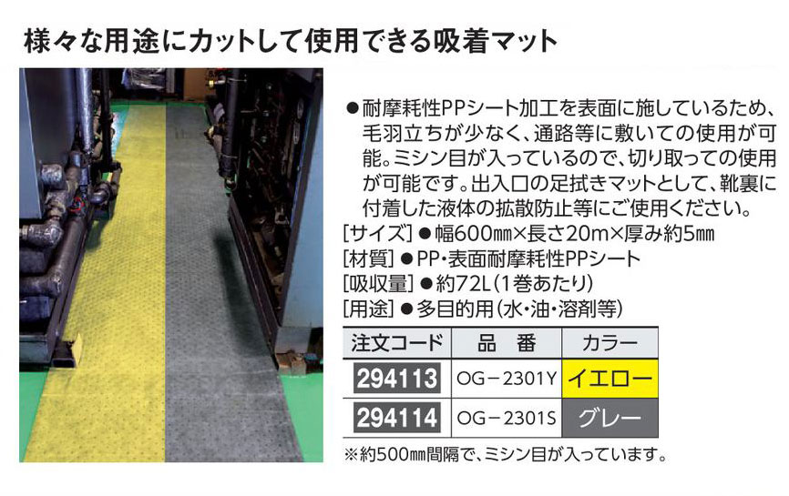 オイルガードロール 294114 OG-2301S,（安全標識・安全用品 日本緑十字社）,の通販 詳細情報,電設資材・電線・ケーブル・安全用品  ネット通販 Watanabe 電設資材 電線 ケーブル ネット 通販 Watanabe