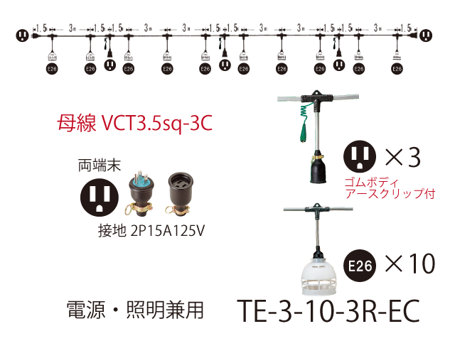 電源・照明兼用 TE-3-10-3R-EC,（仮設ケーブル）,の通販 詳細情報,電設資材・電線・ケーブル・安全用品 ネット通販 Watanabe  電設資材 電線 ケーブル ネット 通販 Watanabe