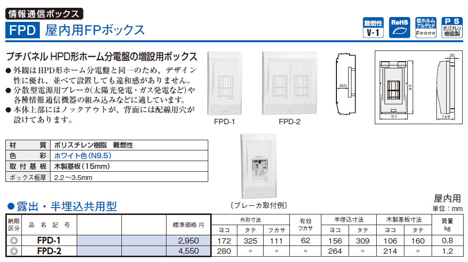 FPD-1 屋内用FPボックス 露出・半埋込共用型,（電設資材）,の通販 詳細情報,電設資材・電線・ケーブル・安全用品 ネット通販 Watanabe  電設資材 電線 ケーブル ネット 通販 Watanabe
