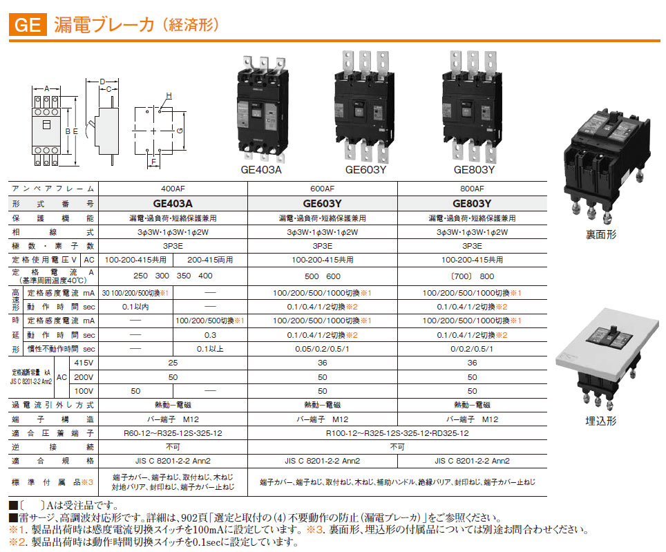 日東工業　GE403A 3P 250A FVH　漏電ブレーカ・経済形　　　　　　　　　　 - 4