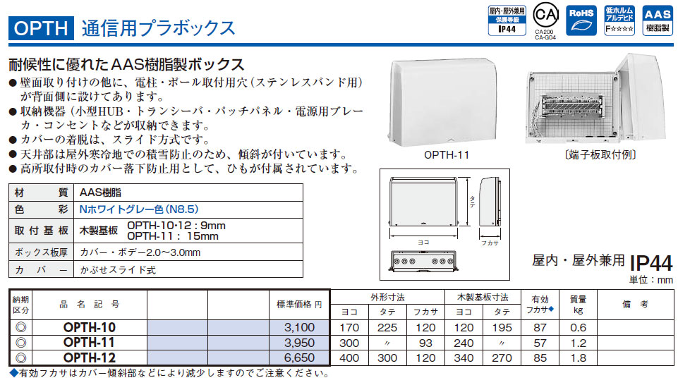 OPTH-12 通信用プラボックス,（電設資材）,の通販 詳細情報,電設資材・電線・ケーブル・安全用品 ネット通販 Watanabe 電設資材  電線 ケーブル ネット 通販 Watanabe