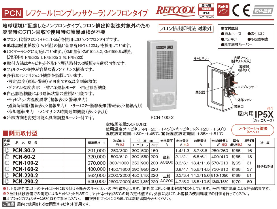 PCN-100-2 レフクール（コンプレッサクーラ）ノンフロンタイプ,（電設資材）,の通販 詳細情報,電設資材・電線・ケーブル・安全用品 ネット通販  Watanabe 電設資材 電線 ケーブル ネット 通販 Watanabe