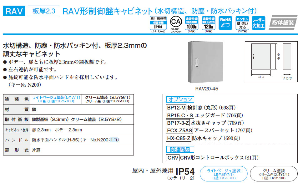 【ームページ】 RAV形制御盤キャビネット RAV20-710 フカサ200mm ライトベージュ色（RAV20710）〔代引不可〕 らんぷや
