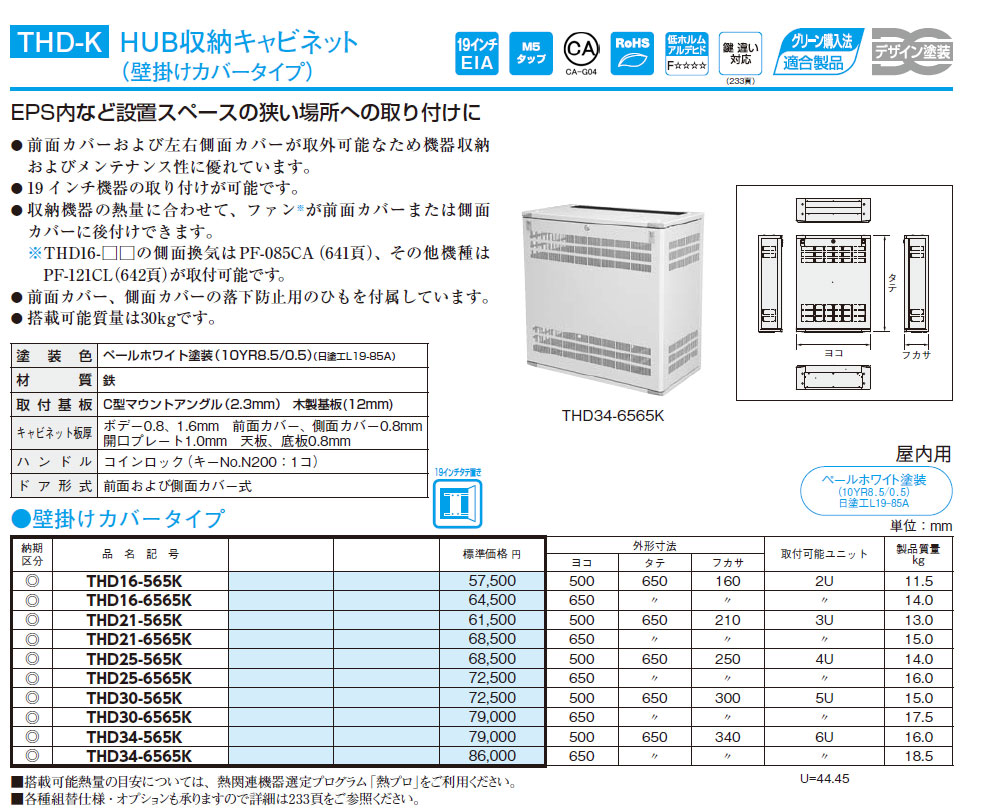 THD34-6565K HUB収納キャビネット（壁掛けカバータイプ）,（電設資材）,の通販 詳細情報,電設資材・電線・ケーブル・安全用品 ネット通販  Watanabe 電設資材 電線 ケーブル ネット 通販 Watanabe